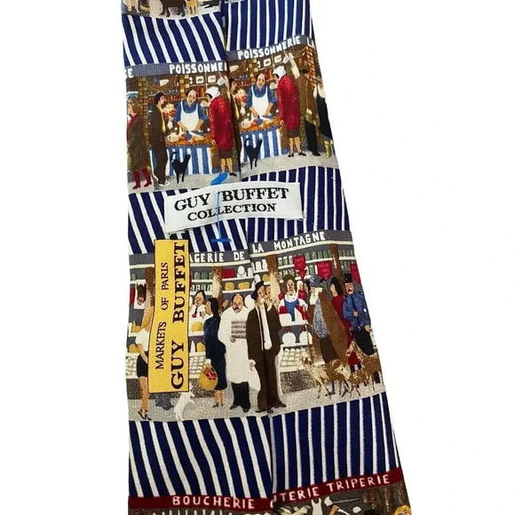 Guy Buffet Collection Multicolor Tie-Markets Paris 100% Silk - Picture 2 of 3